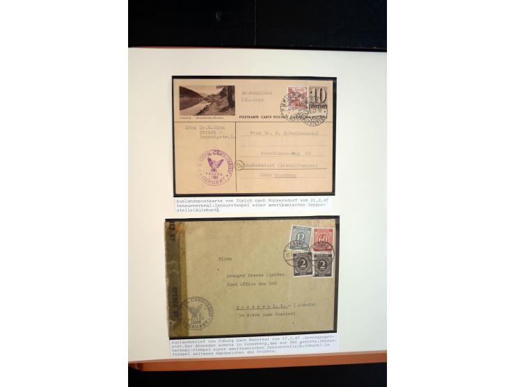 1945/48, umfangreiche Sammlung "Zensurpost" mit ca. 240 Briefen, Karten und Ganzsachen ab Überroller-Post mit vielen interess