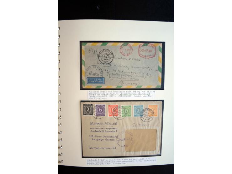 1945/48, umfangreiche Sammlung "Zensurpost" mit ca. 240 Briefen, Karten und Ganzsachen ab Überroller-Post mit vielen interess