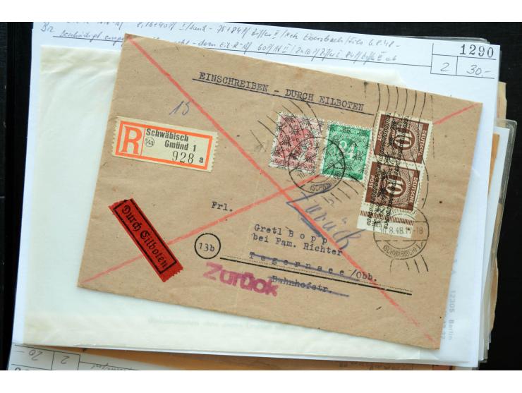 1945/50 (ca.), einige hundert Briefe, Karten und Ganzsachen mit sehr vielen besseren Verwendungen und Besonderheiten, dabei u