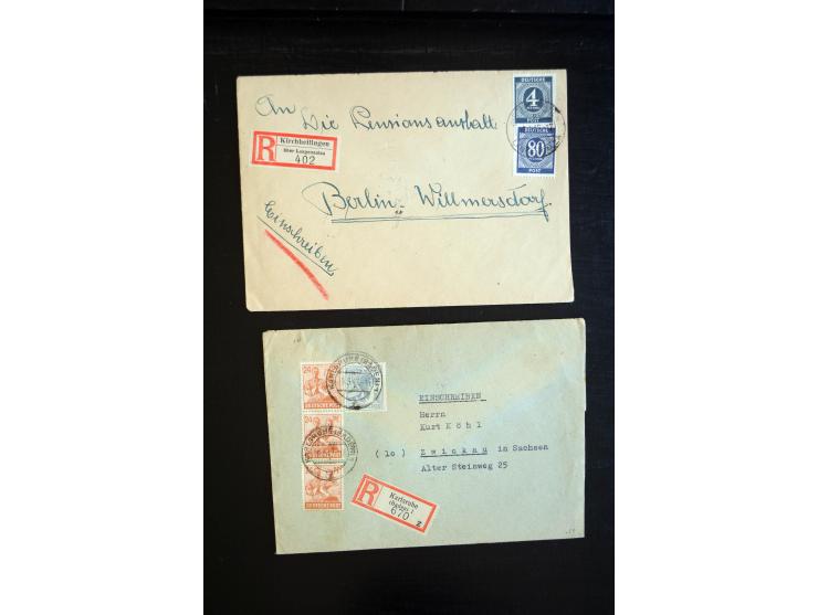 1945/56, über 200 R-Briefe mit Schwerpunkt bis ca. 1948, dabei viele verschiedene R-Zetteltypen mit besseren, Behelfs-R-Zette