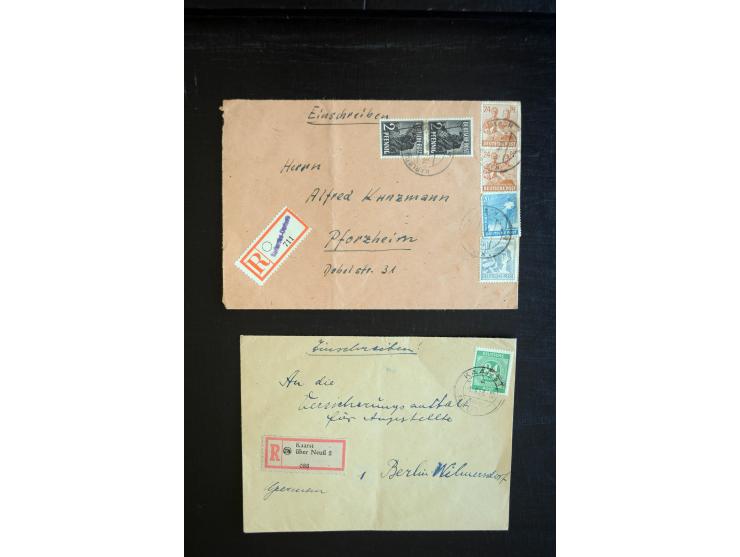 1945/56, über 200 R-Briefe mit Schwerpunkt bis ca. 1948, dabei viele verschiedene R-Zetteltypen mit besseren, Behelfs-R-Zette