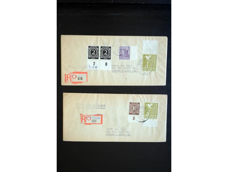 1945/56, über 200 R-Briefe mit Schwerpunkt bis ca. 1948, dabei viele verschiedene R-Zetteltypen mit besseren, Behelfs-R-Zette