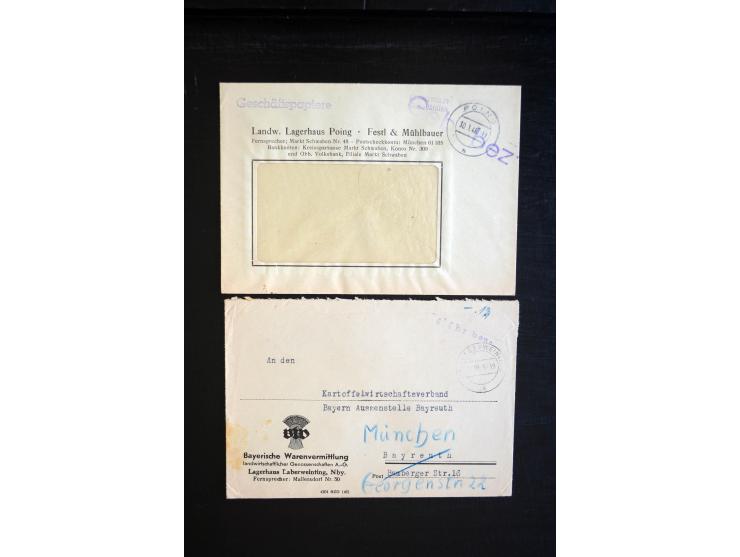 1945/48, Barfrankaturen, kleiner Karton voll mit Briefen und Karten, dabei verschiedene Typen mit besseren, R-Briefe usw. ex 