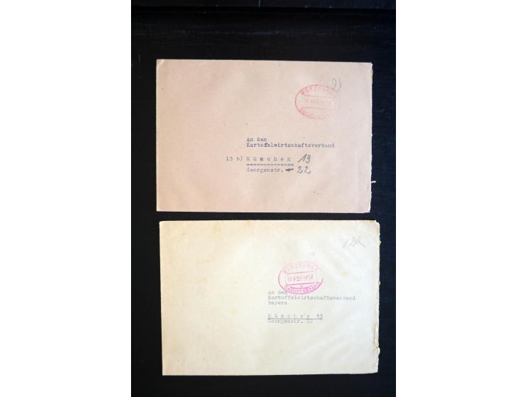1945/48, Barfrankaturen, kleiner Karton voll mit Briefen und Karten, dabei verschiedene Typen mit besseren, R-Briefe usw. ex 