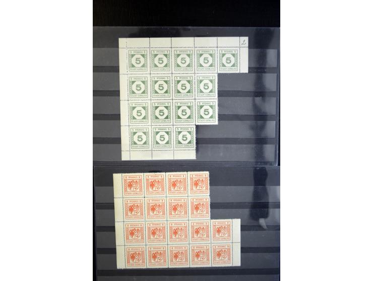 1945, Ziffern und Stadtwappen 5-8 Pfg. im postfrischen Bogenteil zu 16 bzw. 18, gute Erhaltung (Mi.-Nr. 1-3)
 