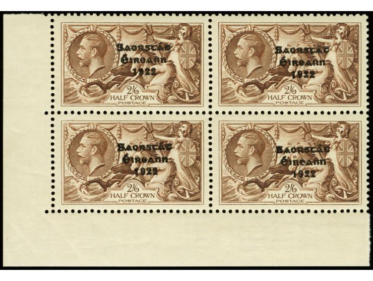1935, Re-engraved printing 2/6 s. as block of four from the lower left sheet corner, upper right stamp with overprint error "