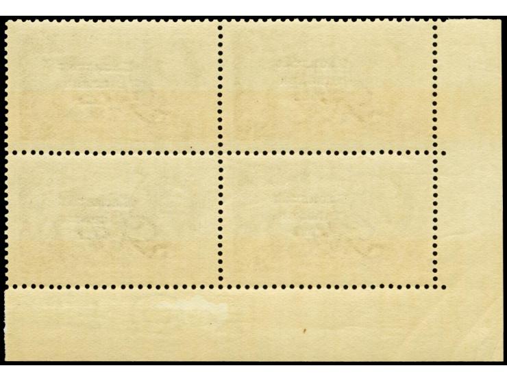1935, Re-engraved printing 2/6 s. as block of four from the lower left sheet corner, upper right stamp with overprint error "