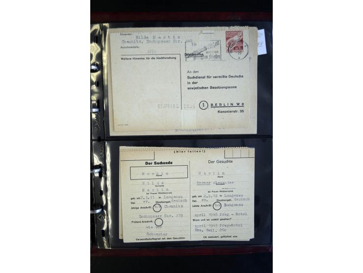 1945/49, interessanter Sammlung "Der Suchdienst in der SBZ und Berlin" mit ca. 40 Briefen, Karten und Ganzachen, dabei R-Brie