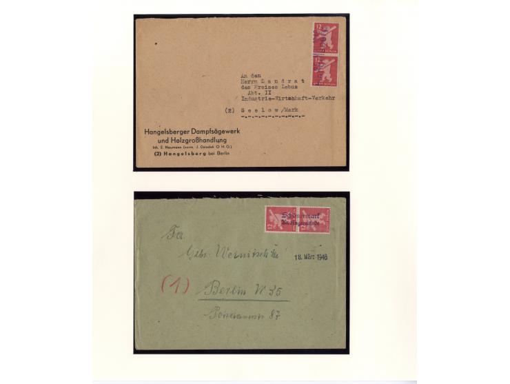 1945/46, kleine Sammlung "Notstempel auf Bärenmarken-Frankaturen" mit 28 ausgesuchten Briefen und Karten, praktisch nur klare