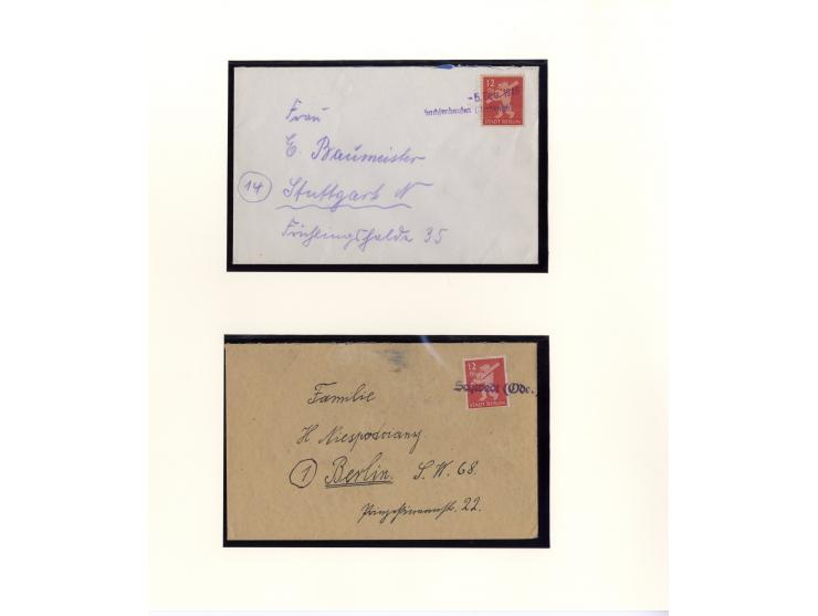 1945/46, kleine Sammlung "Notstempel auf Bärenmarken-Frankaturen" mit 28 ausgesuchten Briefen und Karten, praktisch nur klare