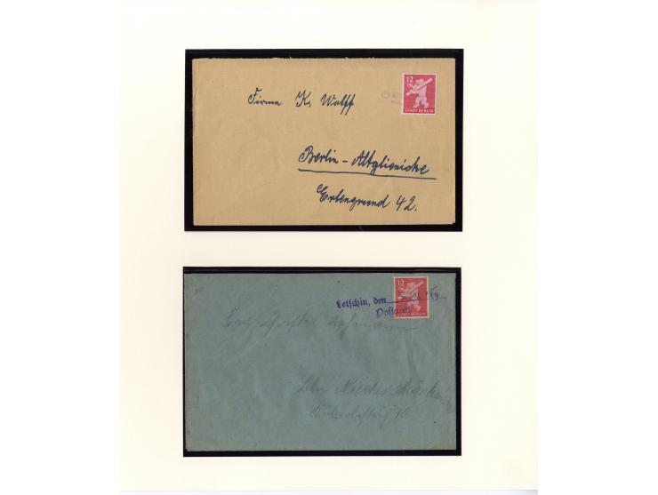 1945/46, kleine Sammlung "Notstempel auf Bärenmarken-Frankaturen" mit 28 ausgesuchten Briefen und Karten, praktisch nur klare