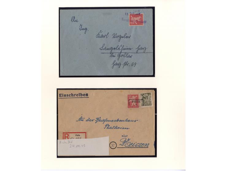 1945/46, kleine Sammlung "Notstempel auf Bärenmarken-Frankaturen" mit 28 ausgesuchten Briefen und Karten, praktisch nur klare