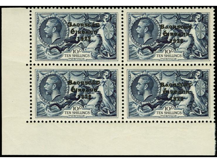 1935, Re-engraved printing 10 s. as block of four from the lower left sheet corner, upper right stamp with overprint error "f