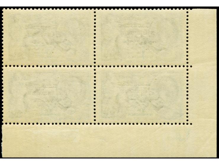 1935, Re-engraved printing 10 s. as block of four from the lower left sheet corner, upper right stamp with overprint error "f