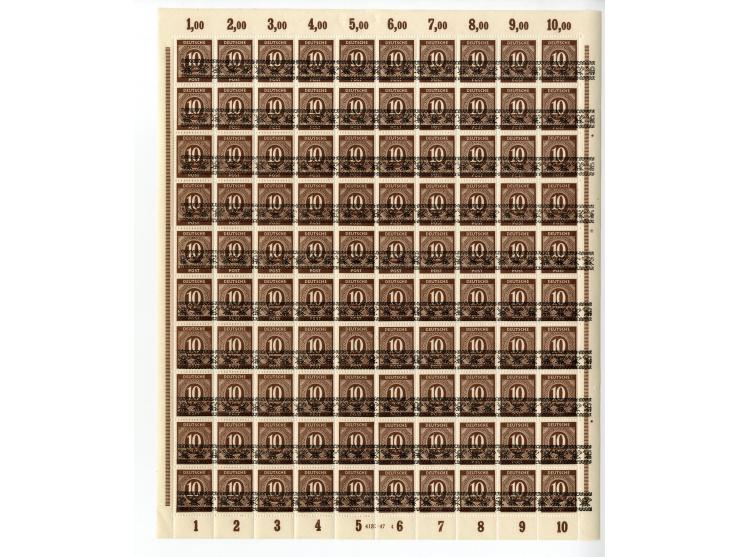 1948, postfrischer Bogenposten Band/Netz-Aufdrucke in 5 Bogenmappen, dabei u.a. 10 Bogen Mi.-Nr. 44 I K und 8 Bogen Mi.-Nr. 4