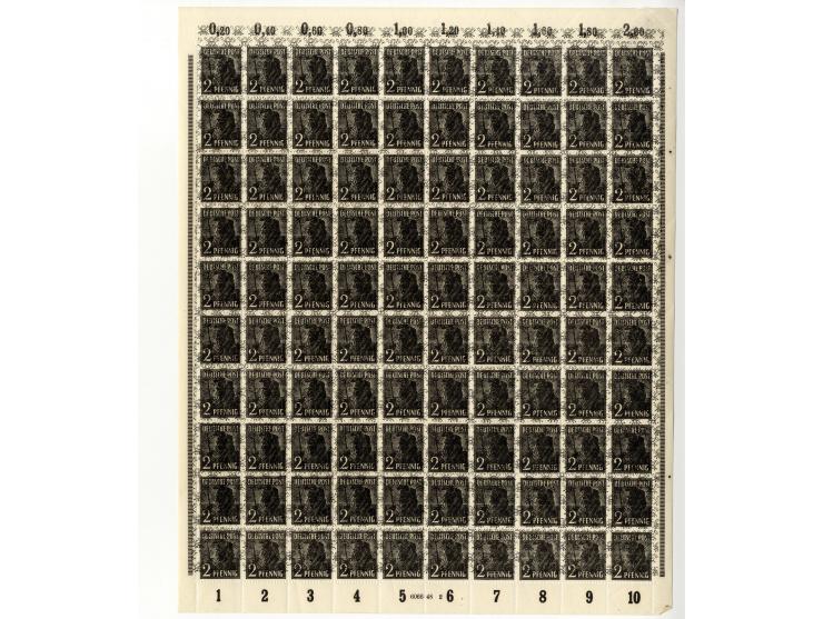 1948, postfrischer Bogenposten Band/Netz-Aufdrucke in 5 Bogenmappen, dabei u.a. 10 Bogen Mi.-Nr. 44 I K und 8 Bogen Mi.-Nr. 4