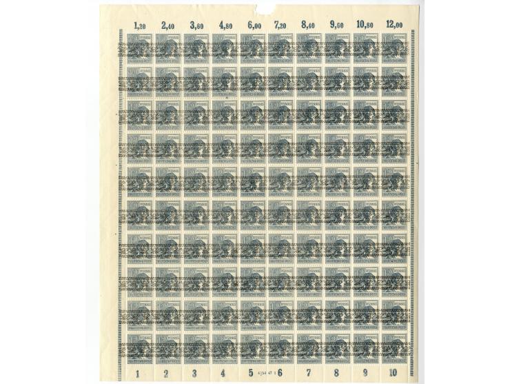 1948, postfrischer Bogenposten Band/Netz-Aufdrucke in 5 Bogenmappen, dabei u.a. 10 Bogen Mi.-Nr. 44 I K und 8 Bogen Mi.-Nr. 4