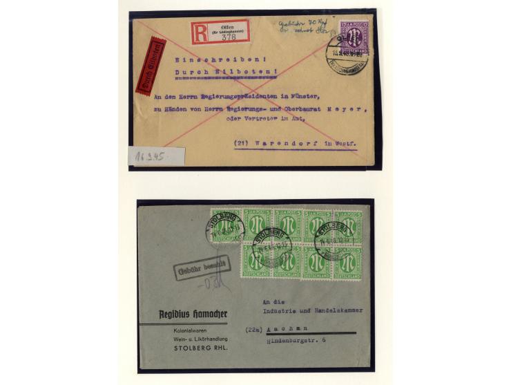 1945/46, kleine Sammlung "AM-POST" mit 28 Briefen, Karten und Ganzsachen, meist Teilbarfrankaturen mit interssanten und besse