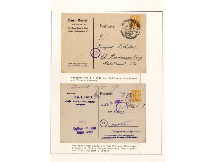 1945/46, kleine Sammlung "AM-POST" mit 28 Briefen, Karten und Ganzsachen, meist Teilbarfrankaturen mit interssanten und besse