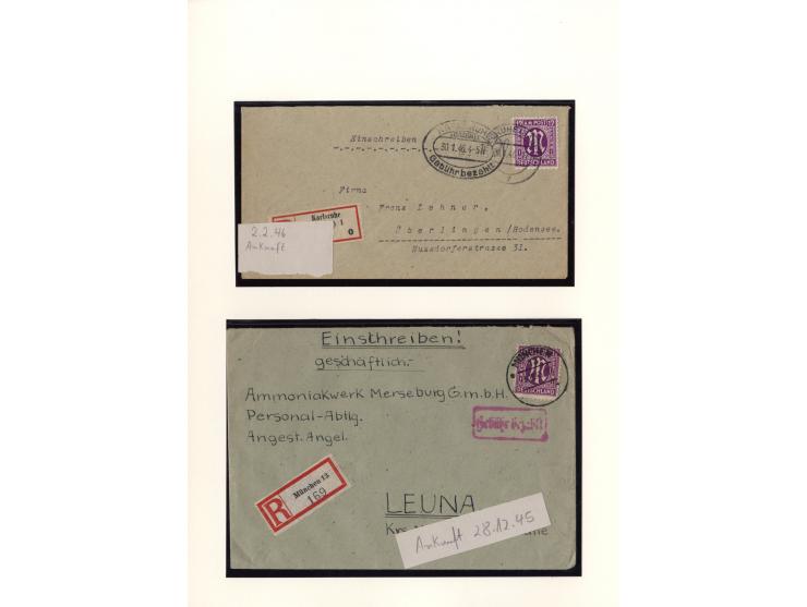 1945/46, kleine Sammlung "AM-POST" mit 28 Briefen, Karten und Ganzsachen, meist Teilbarfrankaturen mit interssanten und besse