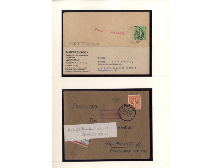 1945/46, kleine Sammlung "AM-POST" mit 28 Briefen, Karten und Ganzsachen, meist Teilbarfrankaturen mit interssanten und besse