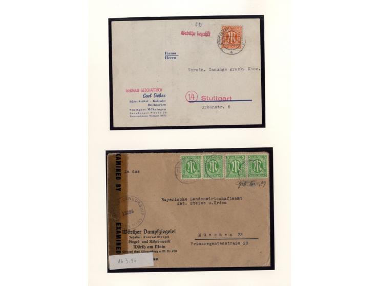 1945/46, kleine Sammlung "AM-POST" mit 28 Briefen, Karten und Ganzsachen, meist Teilbarfrankaturen mit interssanten und besse