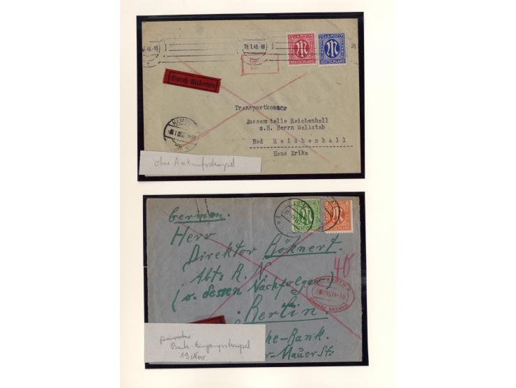 1945/46, kleine Sammlung "AM-POST" mit 28 Briefen, Karten und Ganzsachen, meist Teilbarfrankaturen mit interssanten und besse
