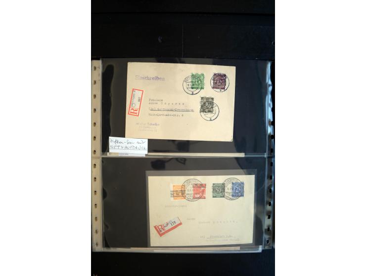 1948, interessante Sammlung "Band/Nezt-Aufdrucke" mit ca. 150 Briefen und Karten, dabei viele Einzel- und Mehrfachfrankaturen