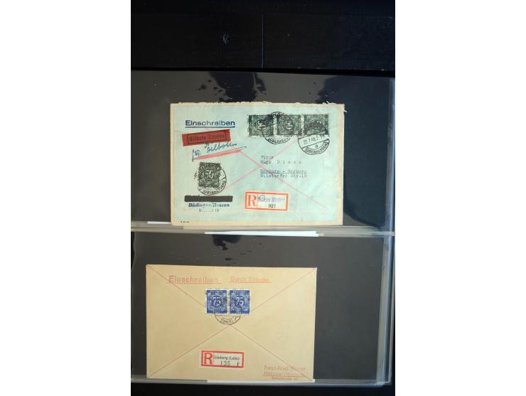 1948, interessante Sammlung "Band/Nezt-Aufdrucke" mit ca. 150 Briefen und Karten, dabei viele Einzel- und Mehrfachfrankaturen