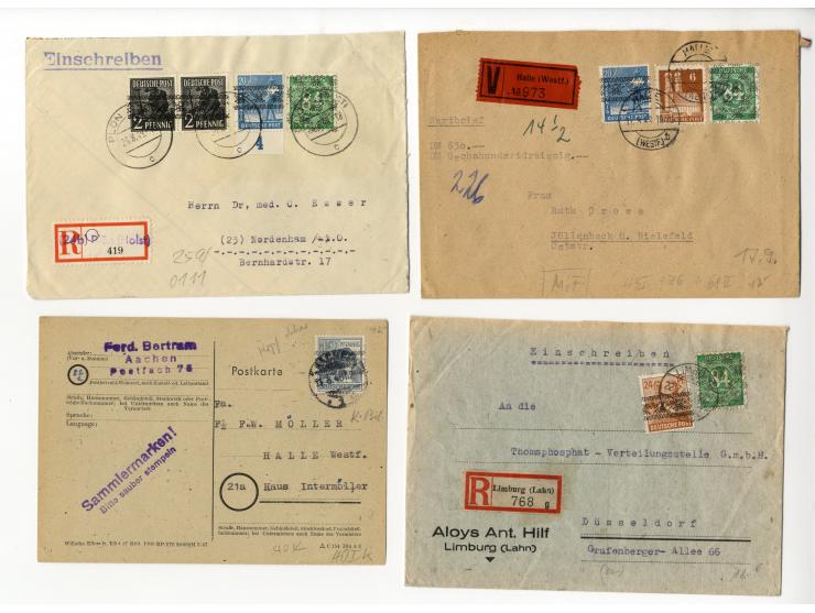 1948, interessante Partie von über 30 Briefen und Karten mit Band- und Netzaufdruckfrankaturen, dabei bessere Frankaturen sow