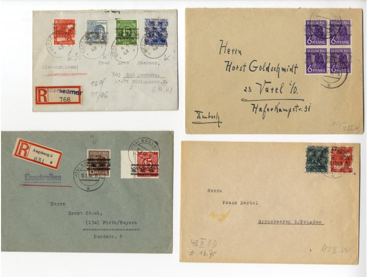 1948, interessante Partie von über 30 Briefen und Karten mit Band- und Netzaufdruckfrankaturen, dabei bessere Frankaturen sow