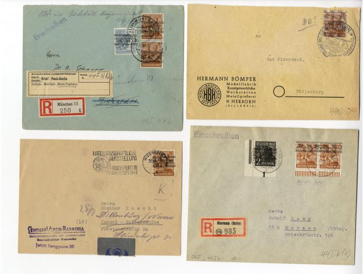 1948, interessante Partie von über 30 Briefen und Karten mit Band- und Netzaufdruckfrankaturen, dabei bessere Frankaturen sow