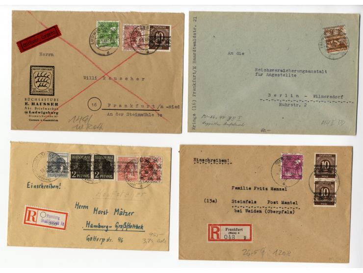 1948, interessante Partie von über 30 Briefen und Karten mit Band- und Netzaufdruckfrankaturen, dabei bessere Frankaturen sow