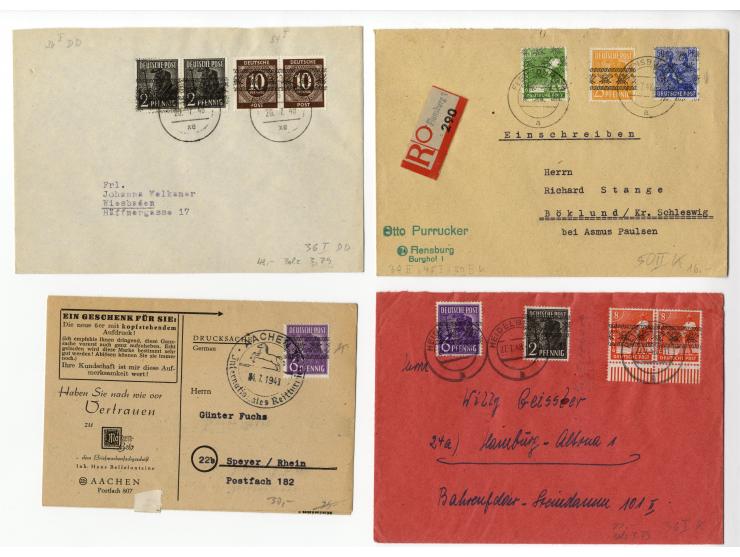 1948, interessante Partie von über 30 Briefen und Karten mit Band- und Netzaufdruckfrankaturen, dabei bessere Frankaturen sow
