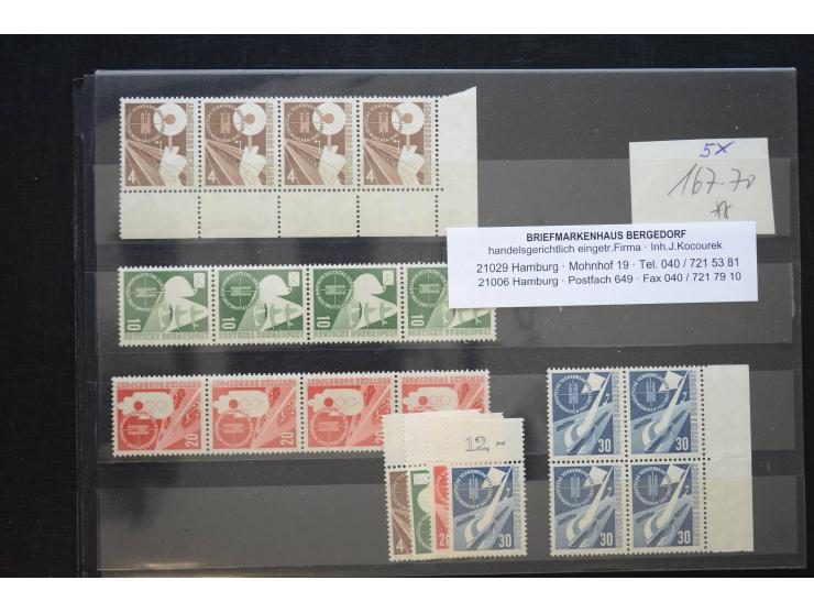 1949/60, postfrische und etwas gestempelte Partie, dabei u.a. Mi.-Nr. 113-15 (14), 116 (11), 117-20 (6), 121-22 (4), 147 (31)