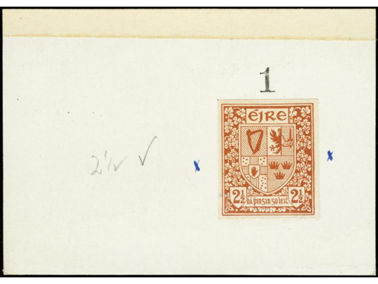 1922, Definitive 2½d. imperforated colour proof in reddish-brown, unused and mounted on chalk paper (75X54mm) with stamped nu