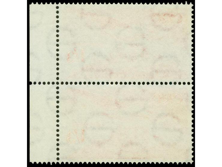 1954, Airmail 1s. 3d. as vertical marginal pair with inverted watermark, mint never hinged, very fine and scarce (Michel 125Z
