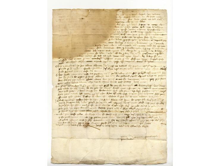 1419, Entire commercial letter with long text (part non-legible due to vinegar staining) from Venice to Alexandria, Egypt
