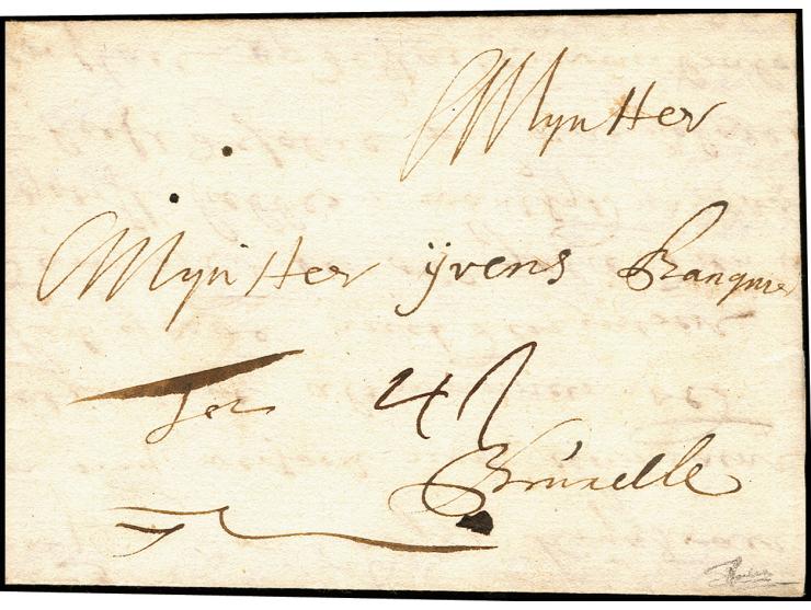 1701, entire letter from Luxemburg to Bruxelles with manuscript notation "4 s" (sols), very fine and scarce