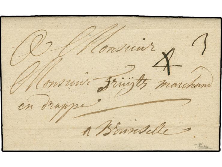 1734, entire letter dated "Bastogne le 25 juin 1734" to Bruxelles, manuscript tax "4" cancelled and replaced "3"; a rare lett