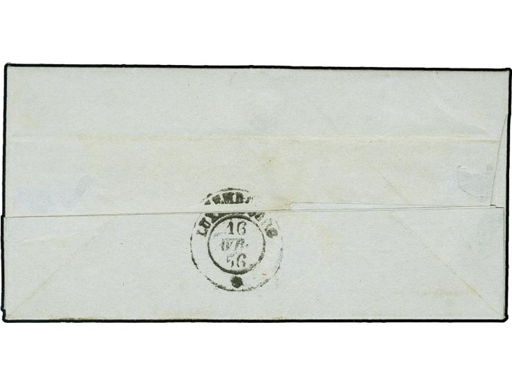 10 c. grey-black with wide margins, showing small sheet margin at bottom, tied by rural square of 9 bars to small entire lett