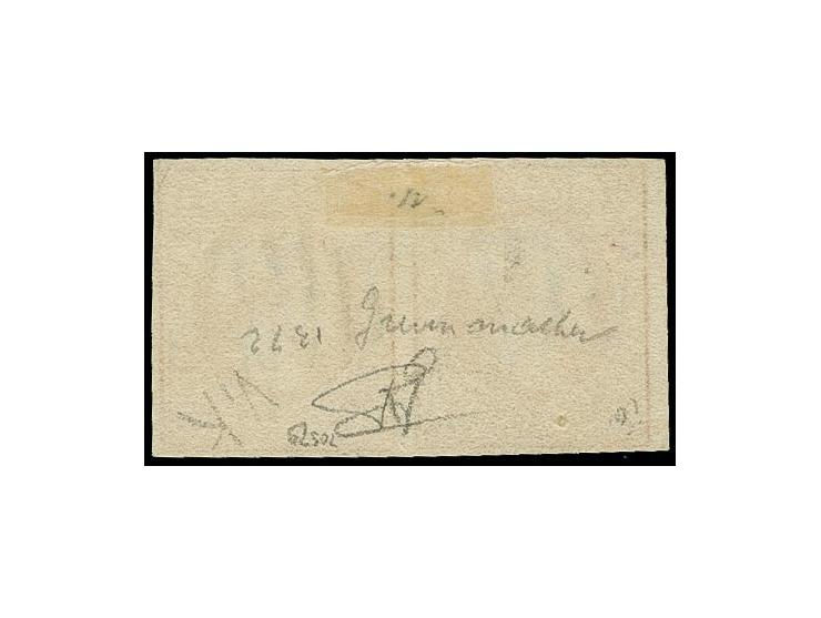 1 sgr. pale-salmon, horizontal pair with ample to large margins, cancelled by square of bars of La Rochette, fine, signed Goe