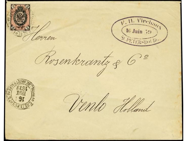 2k. tied by cds. "ST. PETERSBURG 16 JUN 1879" to cover to Venlo, Netherland, fine