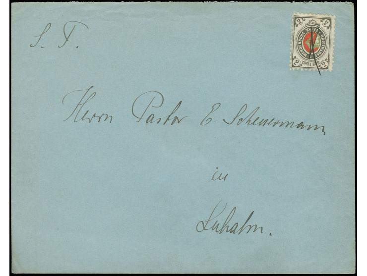 2 k. gray-black/red/green pen cancellation on letter within the Wenden District, good condition