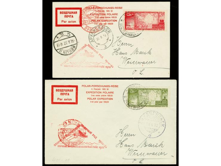 1932, Polarflight 50 k. and 1 r. on expedition card resp. cover