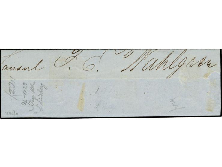 5 penni lilac-brown, roulette II, a beautiful strip of four in brilliant shade tied by cds. "ABO 17 7 1866" to small piece, a