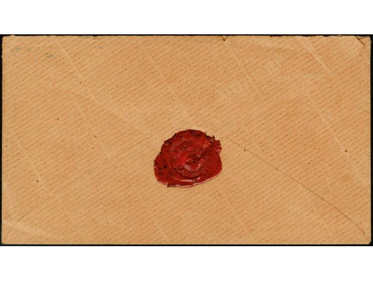 5 penni reddish lilac-brown on laid paper, 4 singles in combination with two singles 10 penni on brown-yellowish ordinary pap