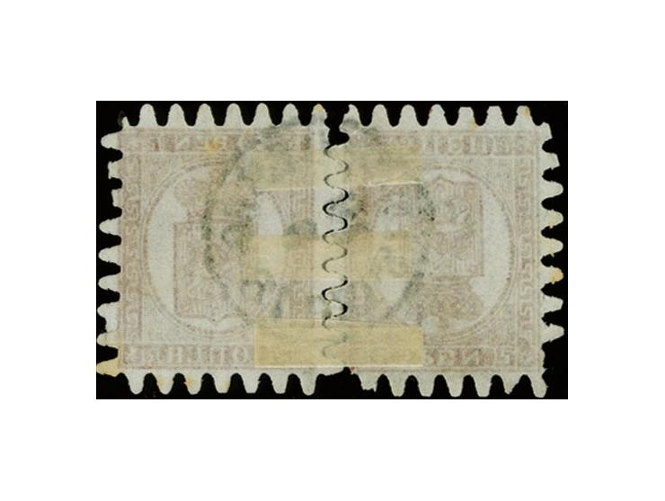 10 and 5 penni carmine-brown as reinforced "tête-bêche pair" (cliché 10+32) with cds. "HELSINGFORS 10 9 1869", the stamps are