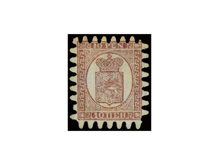 10 penni carmine-brown in good condition, regummed and one short perforation at upper right, never the less a fine stamp, sig