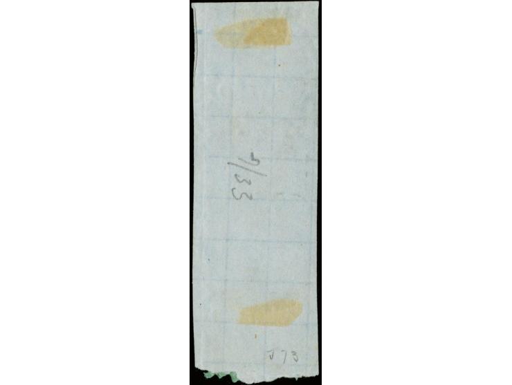 8 penni, roulette II, as vertical strip of three in very fresh shade tied by high boxed "NYSTAD. 26 4 1875" to small piece, f